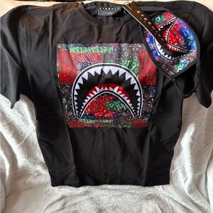 New Eternity Black Graphic Shark T-Shirt Size 2XL w/ Mask